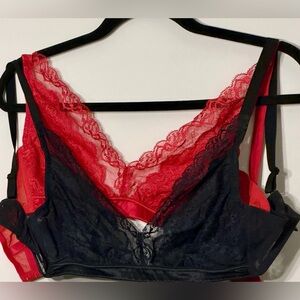 UNDERSTANCE “Bluebelle Sheer Lift” Lace Bralette Set - Red and Black 36D